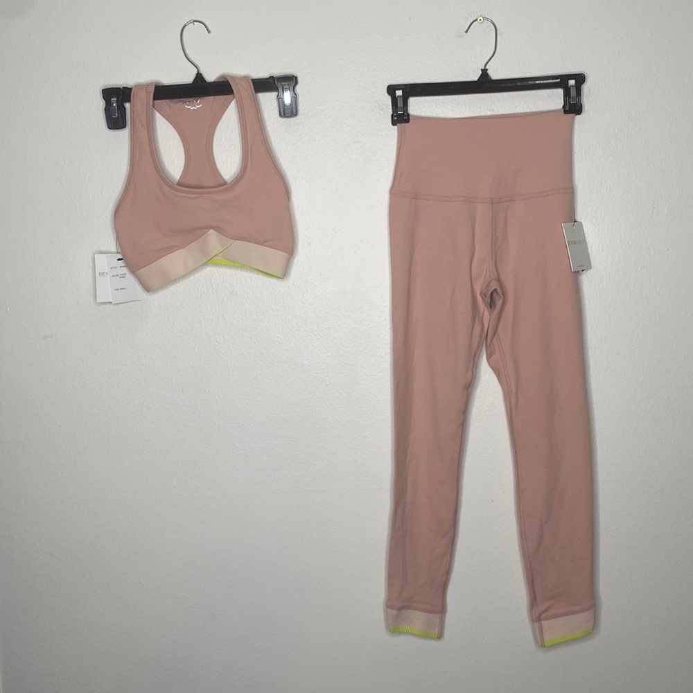 Beyond Yoga Pink High Waisted Leggings and Bra SET